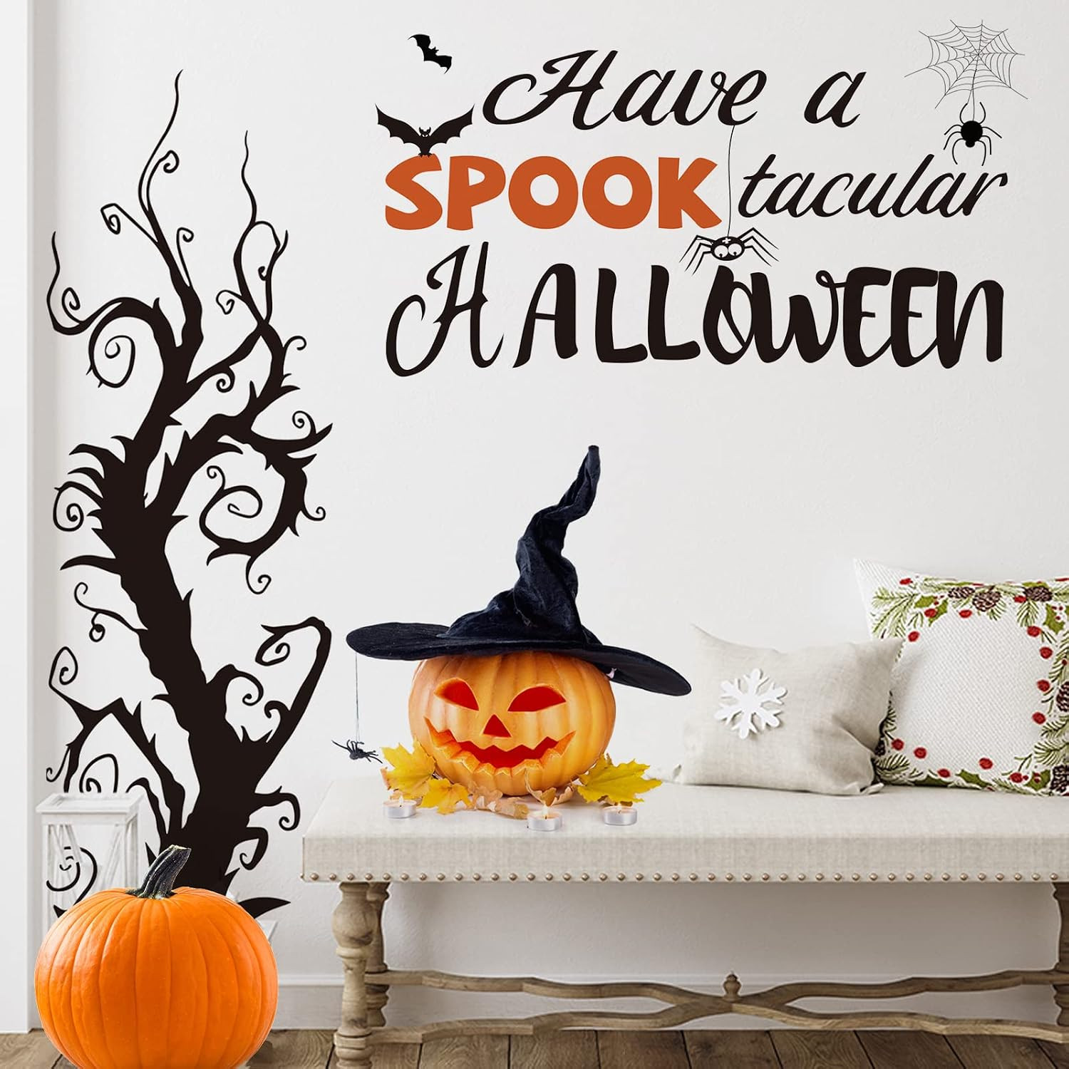 3 Sheets Halloween Wall Decals Removable DIY Bat Castle Stickers | Large Black H