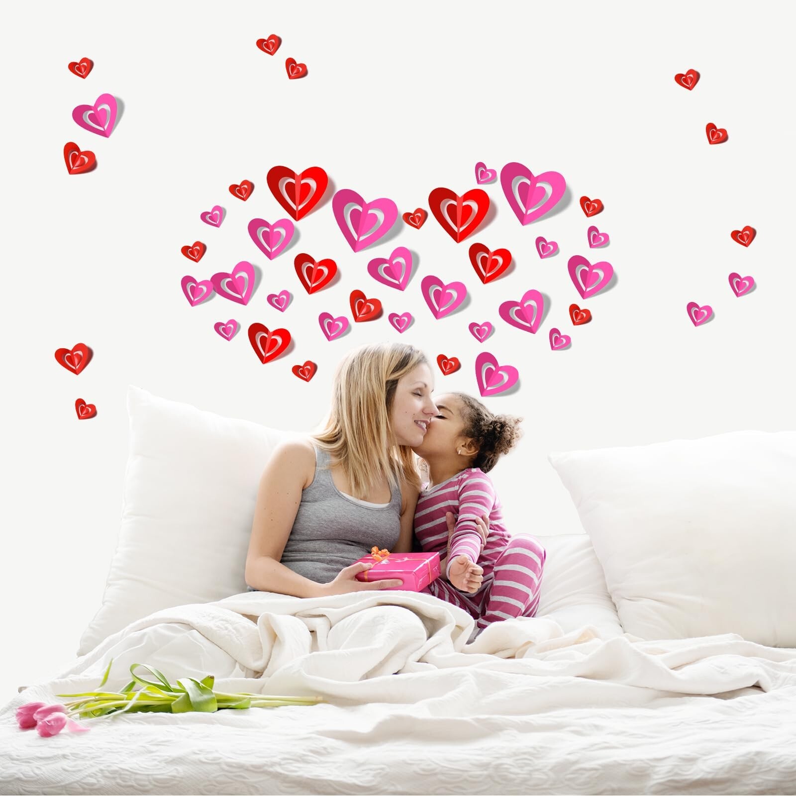 60 Pcs Valentines Day Wall Decorations – 3D Heart Stickers, Waterproof Wall D…