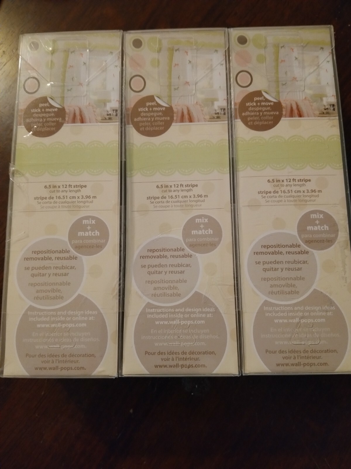 WallPops! 3 Wall Art peapod green one stripe Peel And Stick Border NIB