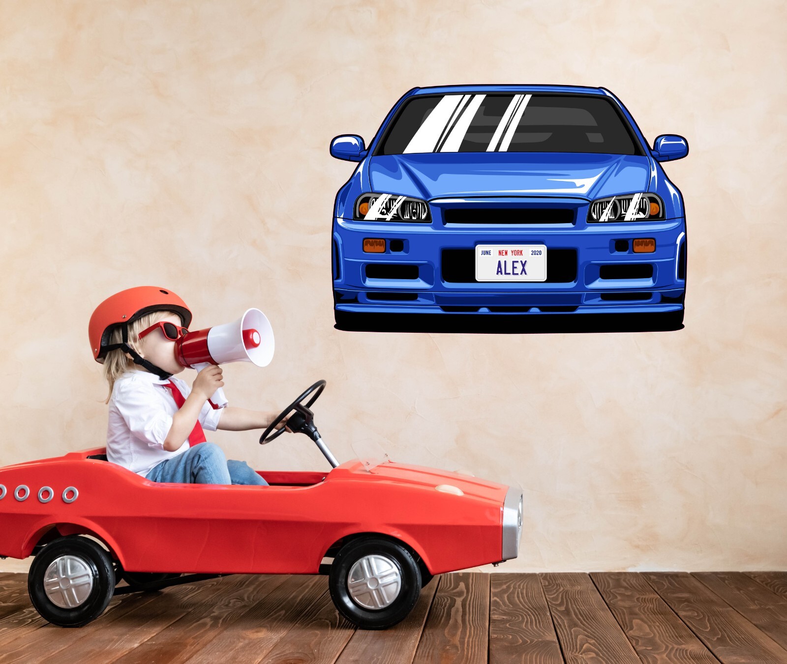 Personalized Car Wall Decal – Custom Name Car Wall Sticker, Kid Room Decor se209
