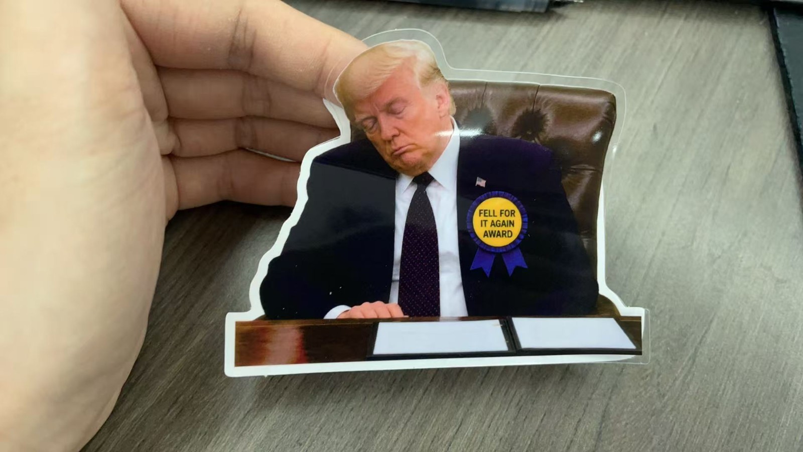 Sleepy Trump Fell For It Again Award 3" Sticker – Waterproof