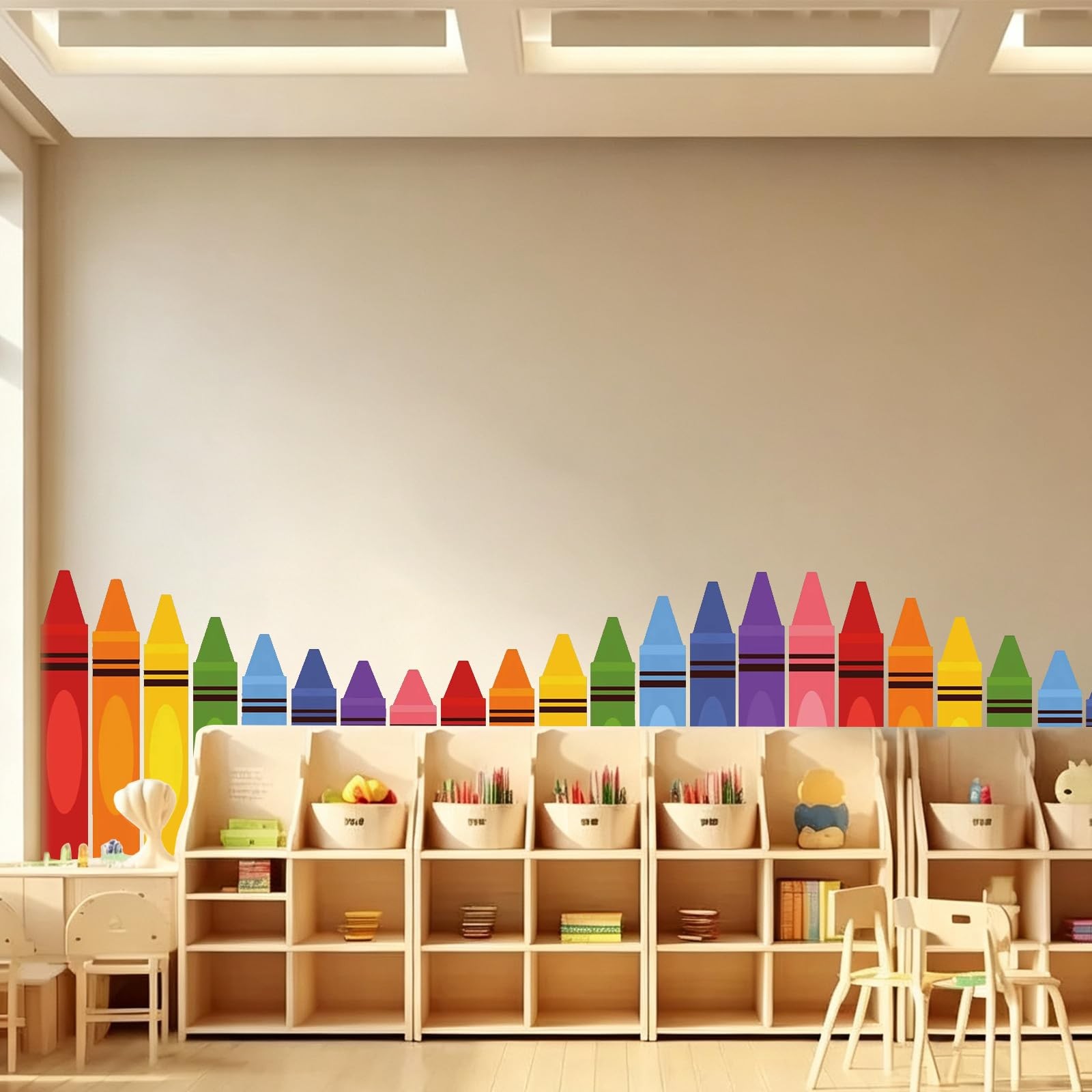 9.8 ft Rainbow Crayon Classroom Wall Decor, Cuttable Fabric Backdrop for Pres…