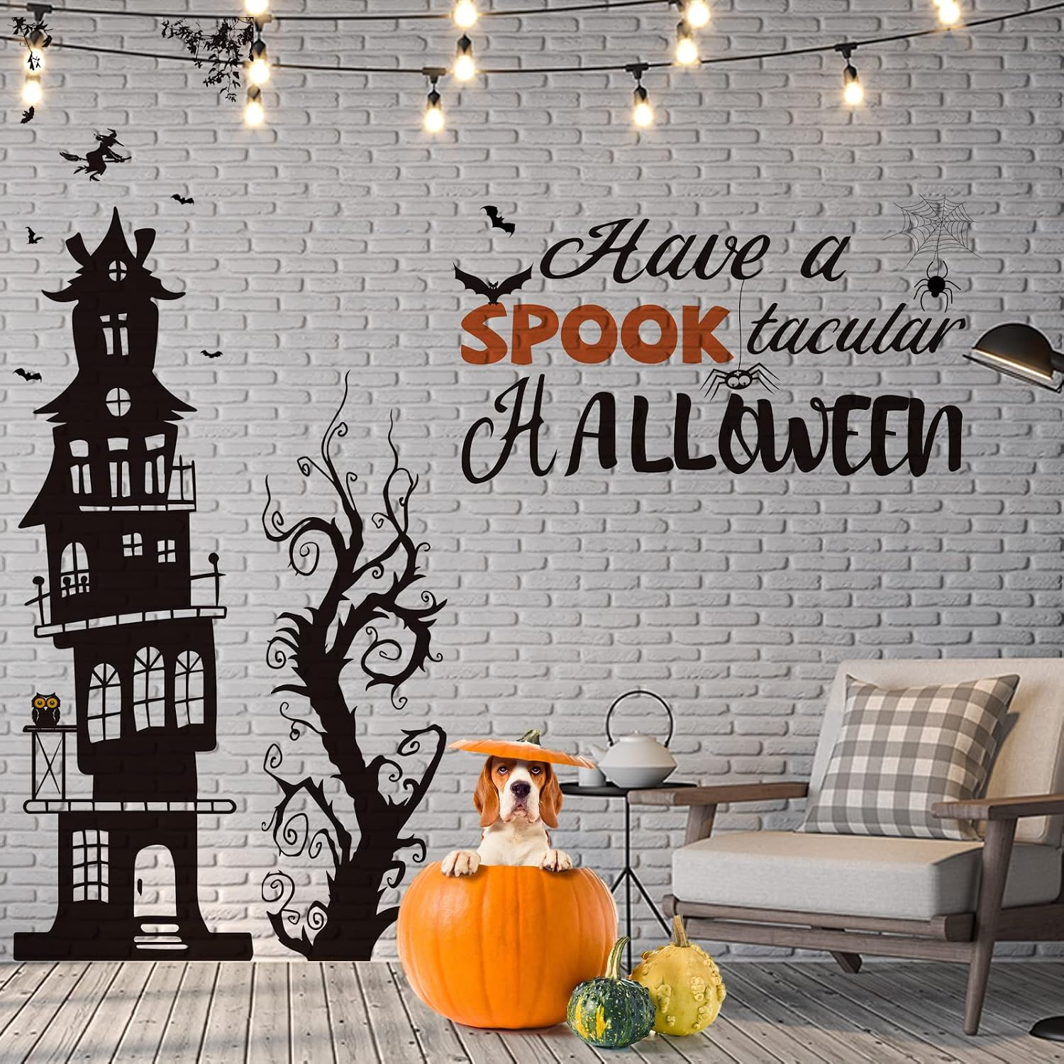 3 Sheets Halloween Wall Decals Removable DIY Bat Castle Stickers | Large Black H