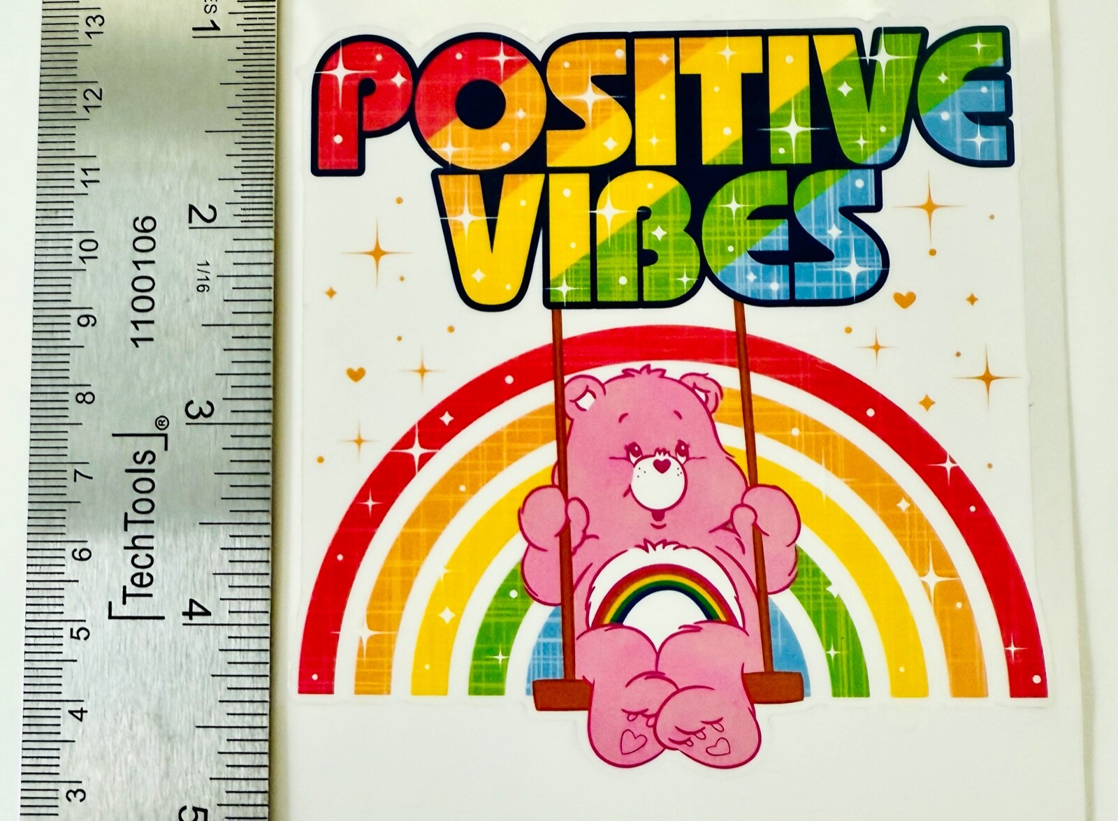 CARE BEARS Roomscapes Decal Cheer Bear POSITIVE VIBES Pink Rainbow Bear New
