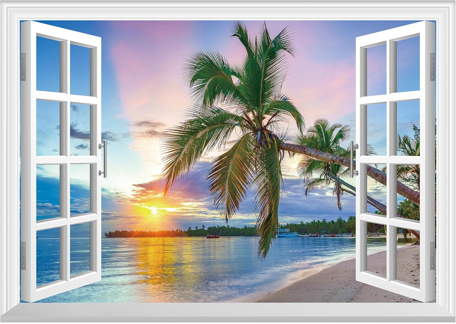 Fake Window Wall Sticker – Shoreline Lighthouse Faux Window Wall Mural for Wall