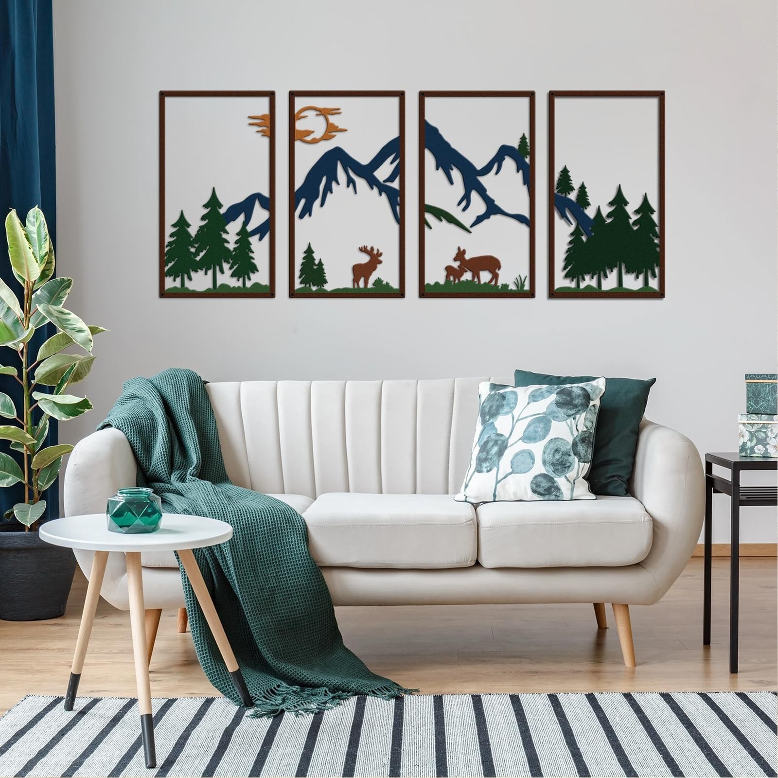 DUOOLN 4 Pcs Mountain Scene Metal Wall Decor, Line Drawing Wall Art, Abstract…