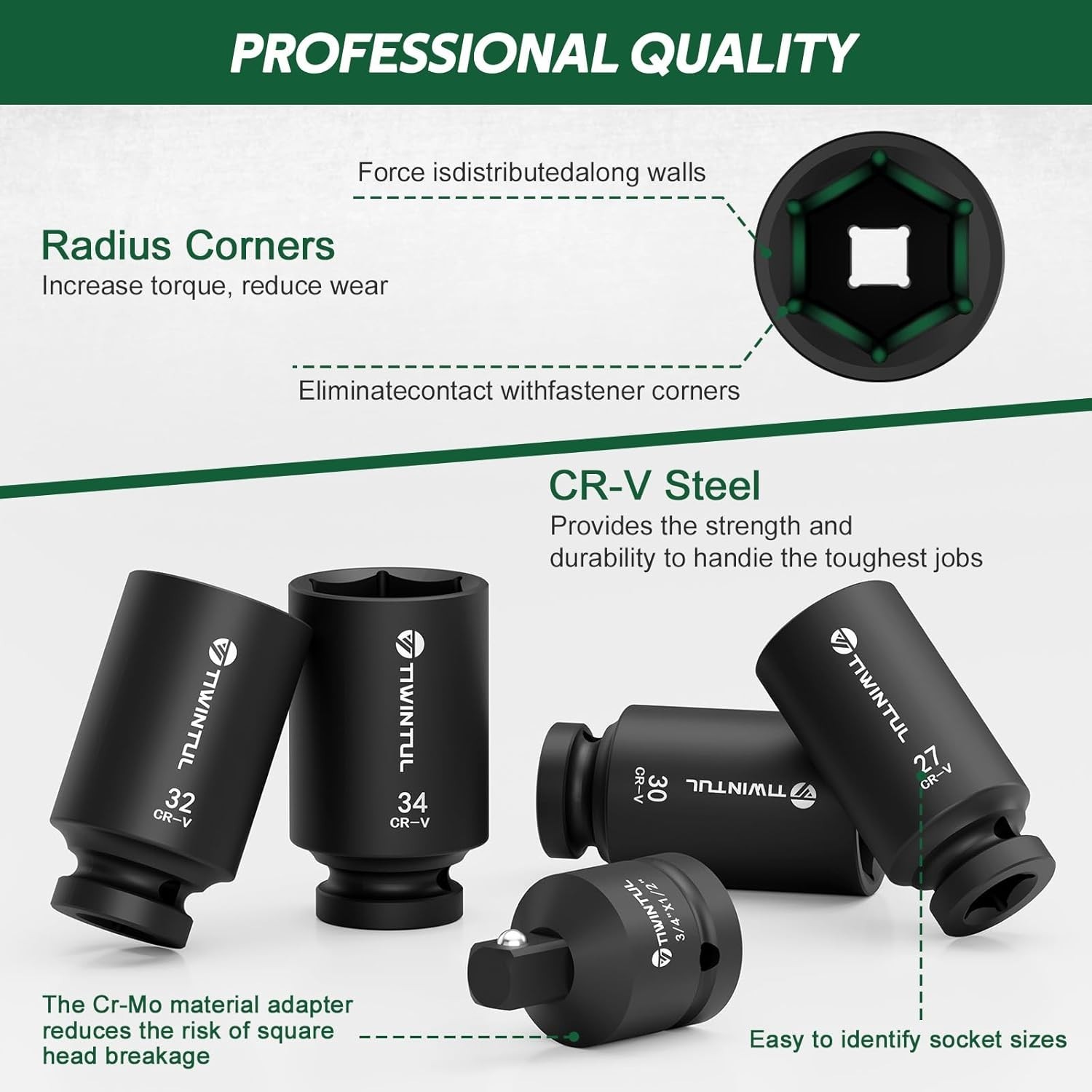 11-Piece Axle Nut Socket Set, Metric 1/2 Impact Socket 27Mm-38Mm, CR-MO 3/4"-1/2