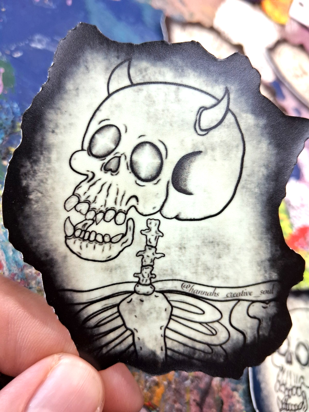 Glow In The Dark Zombie Skeleton Horned Demon Creepy Starry Eyed Vinyl Sticker