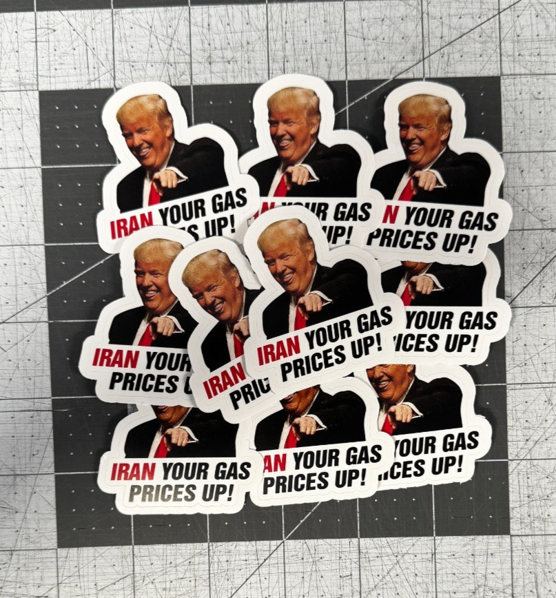 Trump “Iran Prices Up!” Sticker 20 Pk Funny Political Gas Meme Decal 2"