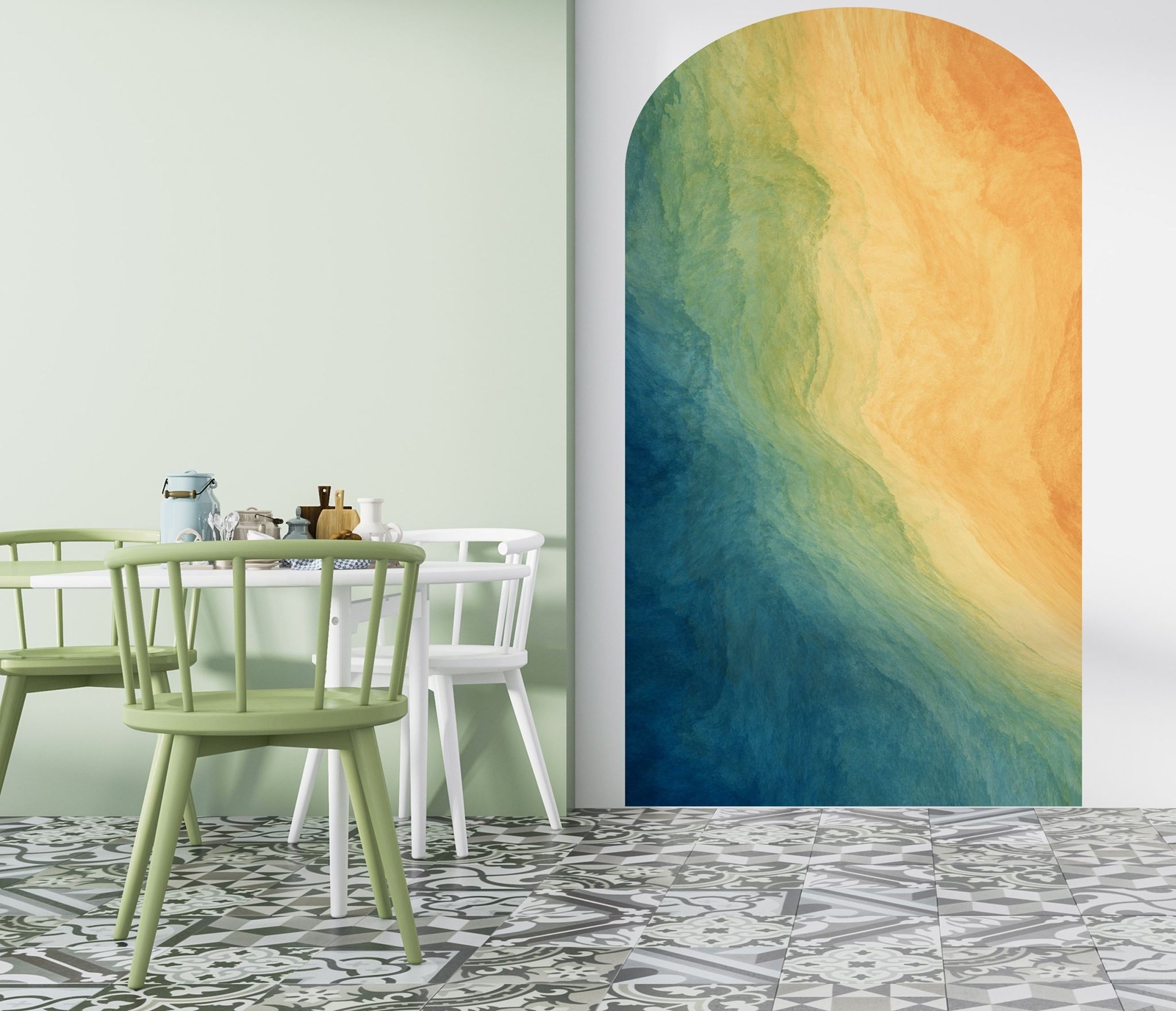 Arch Wall Decal. Colorful Liquid Fluid Watercolor Arch Peel and Stick Wall Decal