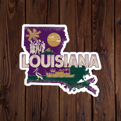 Louisiana Sticker Vinyl Decal State Map Steamboat Bayou Retro Travel