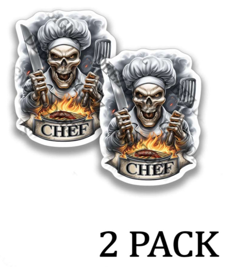Chef Skull in White Toque Toolbox Stickers -Ready to Grill Adhesive Vinyl Decals