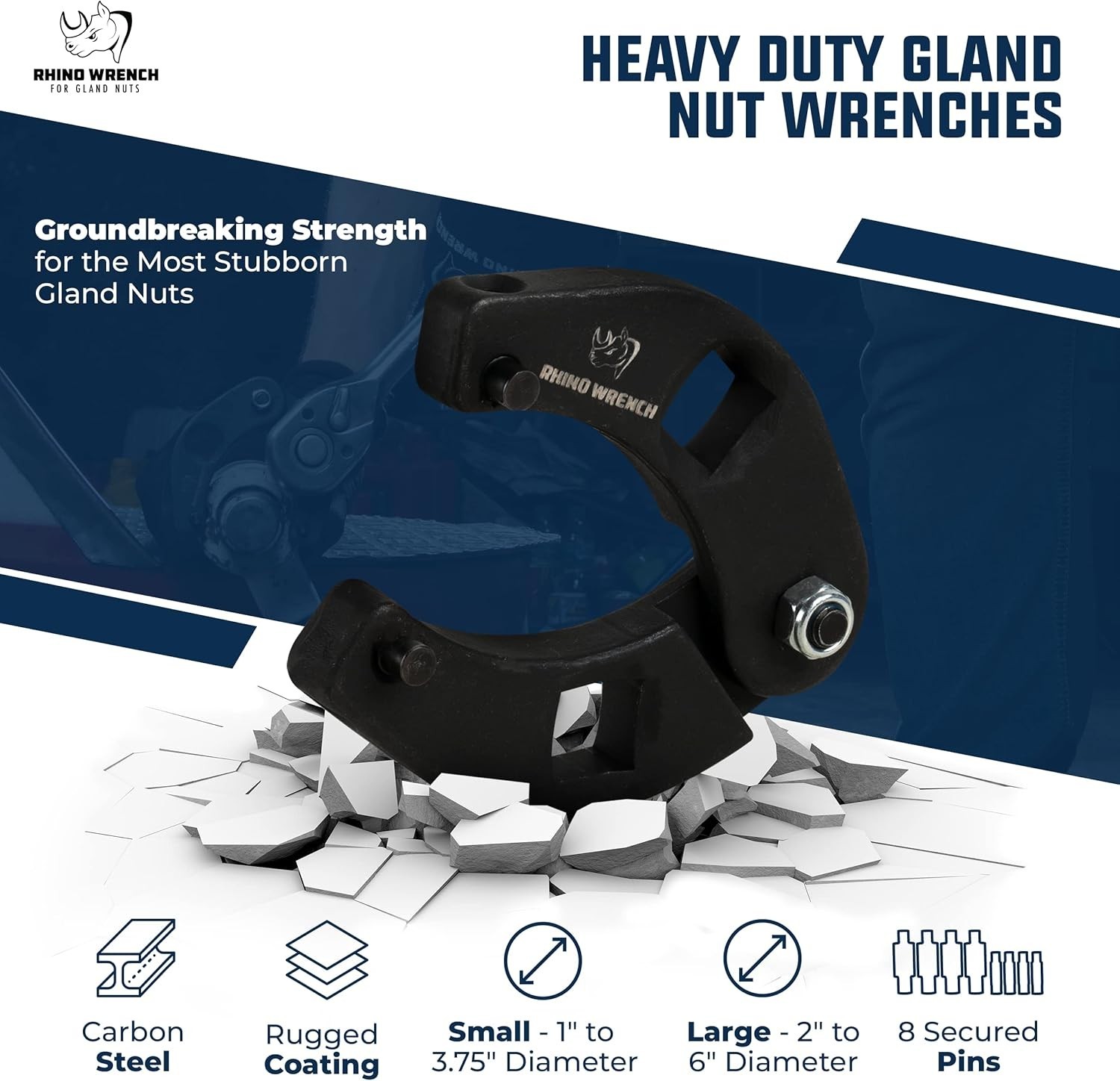Rhino Gland Nut Wrench – Set of 2 Hydraulic Cylinder Spanner Wrench Adjustable –