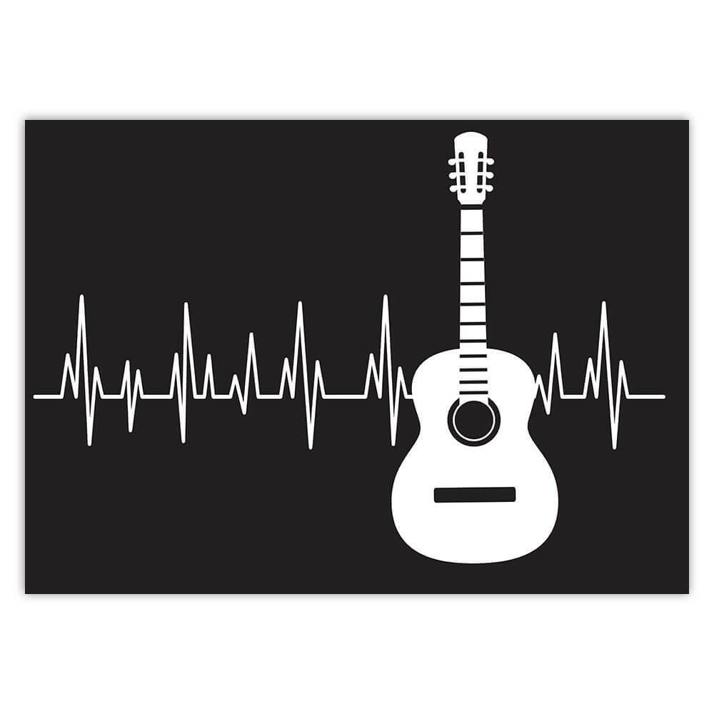Gift Sticker : Classic Guitar Life Line Music Wall Art Print Black And White