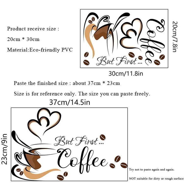 Wall Sticker Kitchen Cabinet Coffee Decal Vinyl Mural Art Home Dining Room Decor