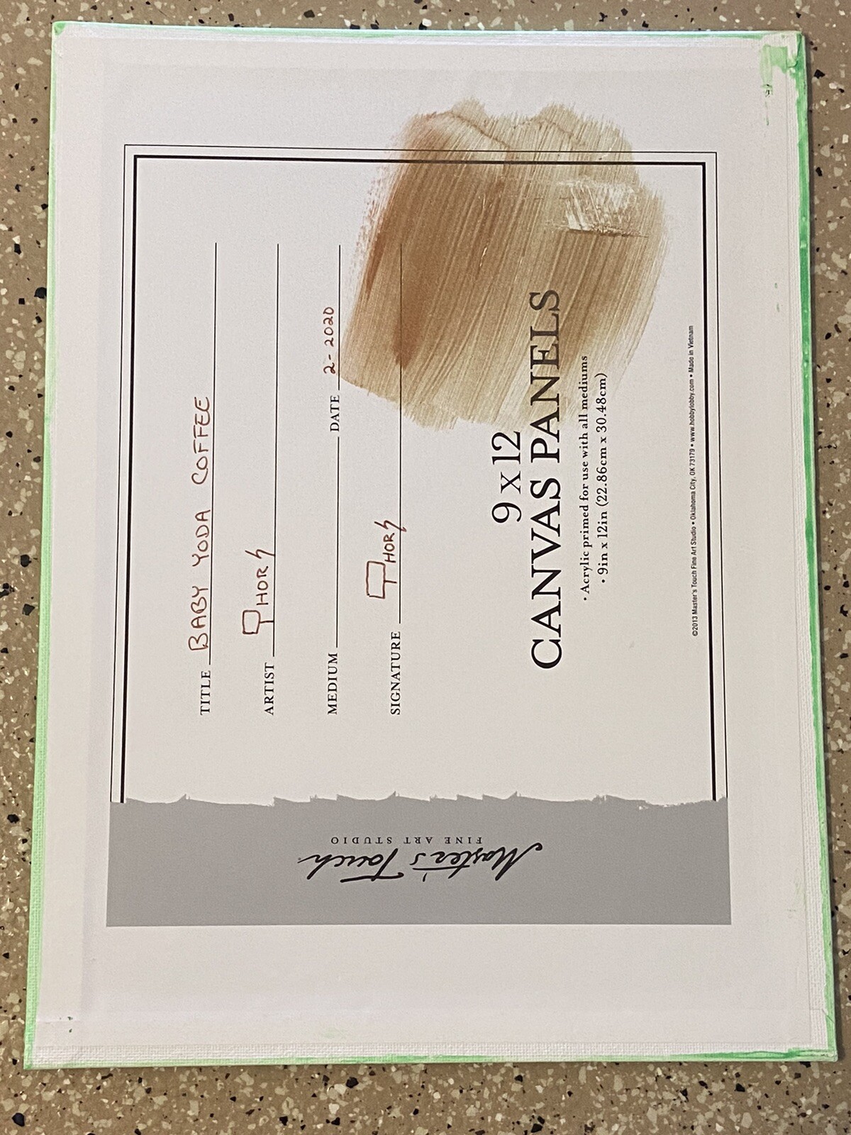 Handcrafted Star Wars Baby Yoda Coffee Vinyl On Canvas 9×12 Signed Artwork A