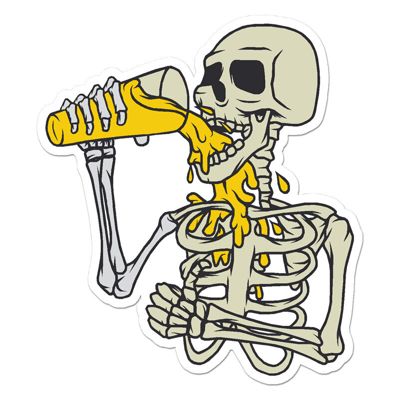 Skeleton Drinking Beer, Vinyl Decal Sticker, Indoor Outdoor, 3 Sizes, #11479