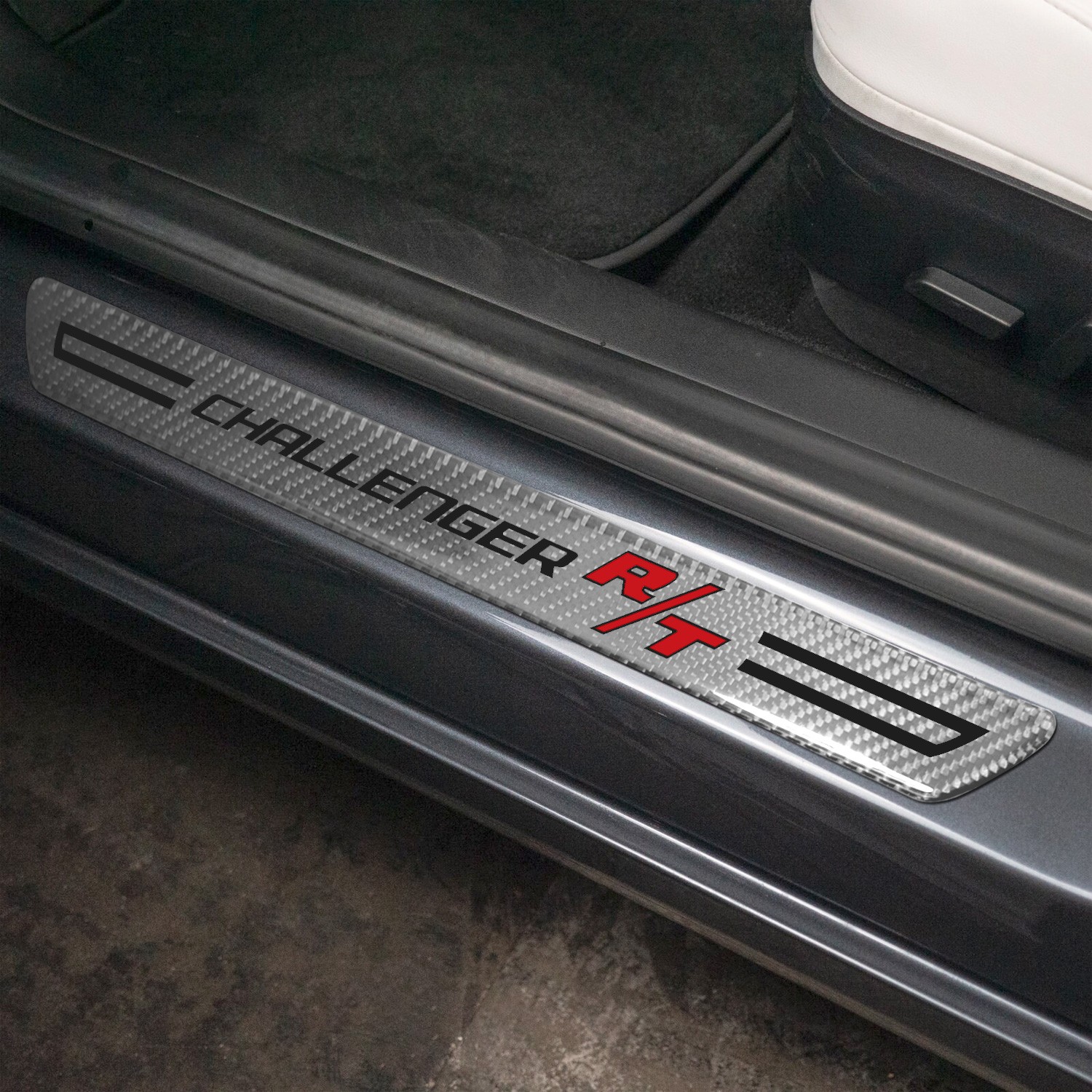 Dodge Challenger R/T Silver Carbon Fiber Universal Door Sill Kick Plates