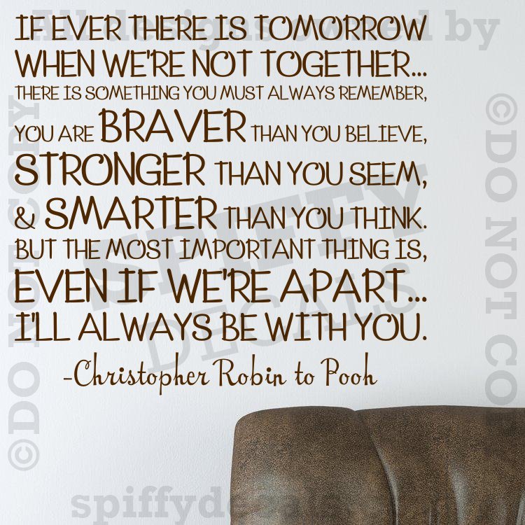 WINNIE THE POOH STRONGER BRAVER SMARTER Quote Vinyl Wall Decal Decor ROBIN