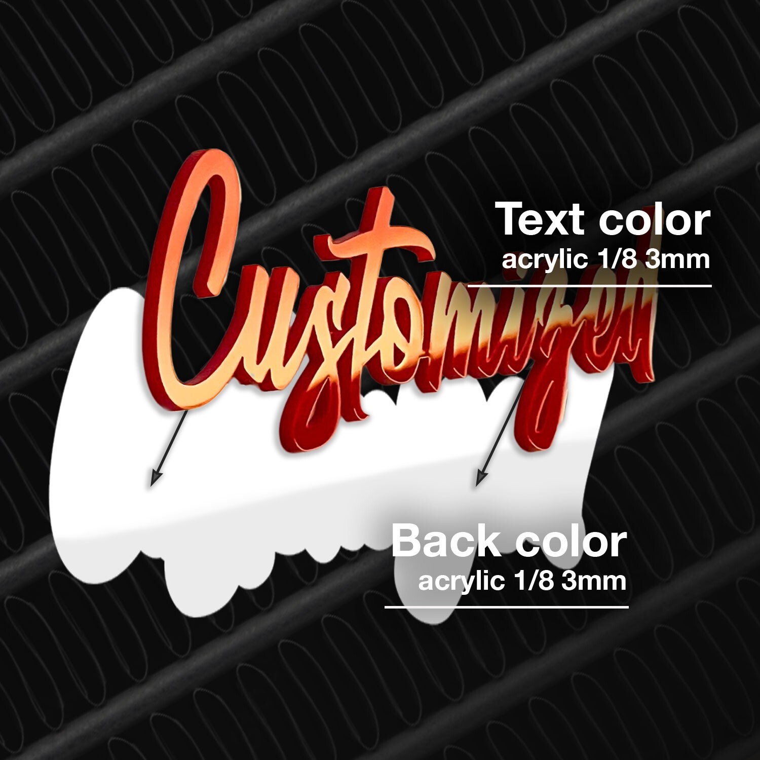Customized Car Acrylic Emblem Badge MULTI COLOR Custom Text Names