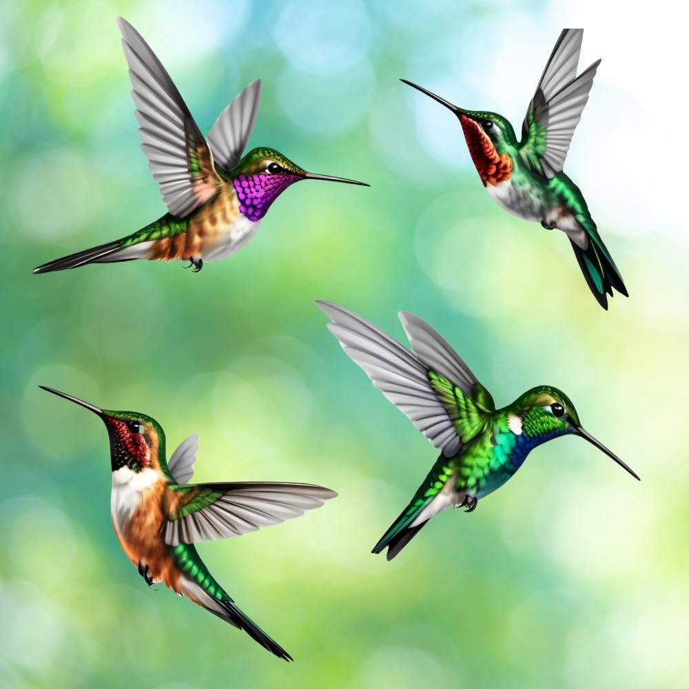 4-Pack Hummingbird Sticker Bird Decal Size 5.9" (French)