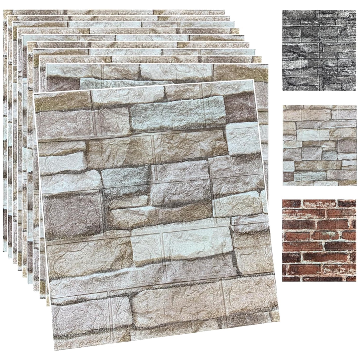 20PCS Peel and Stick 3D Brick Wall Panels – Rock Color