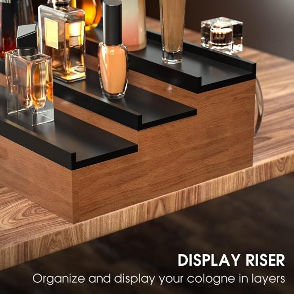 3 Tier Cologne Organizer Display Shelf for Men Wooden Perfume Stand w Drawer