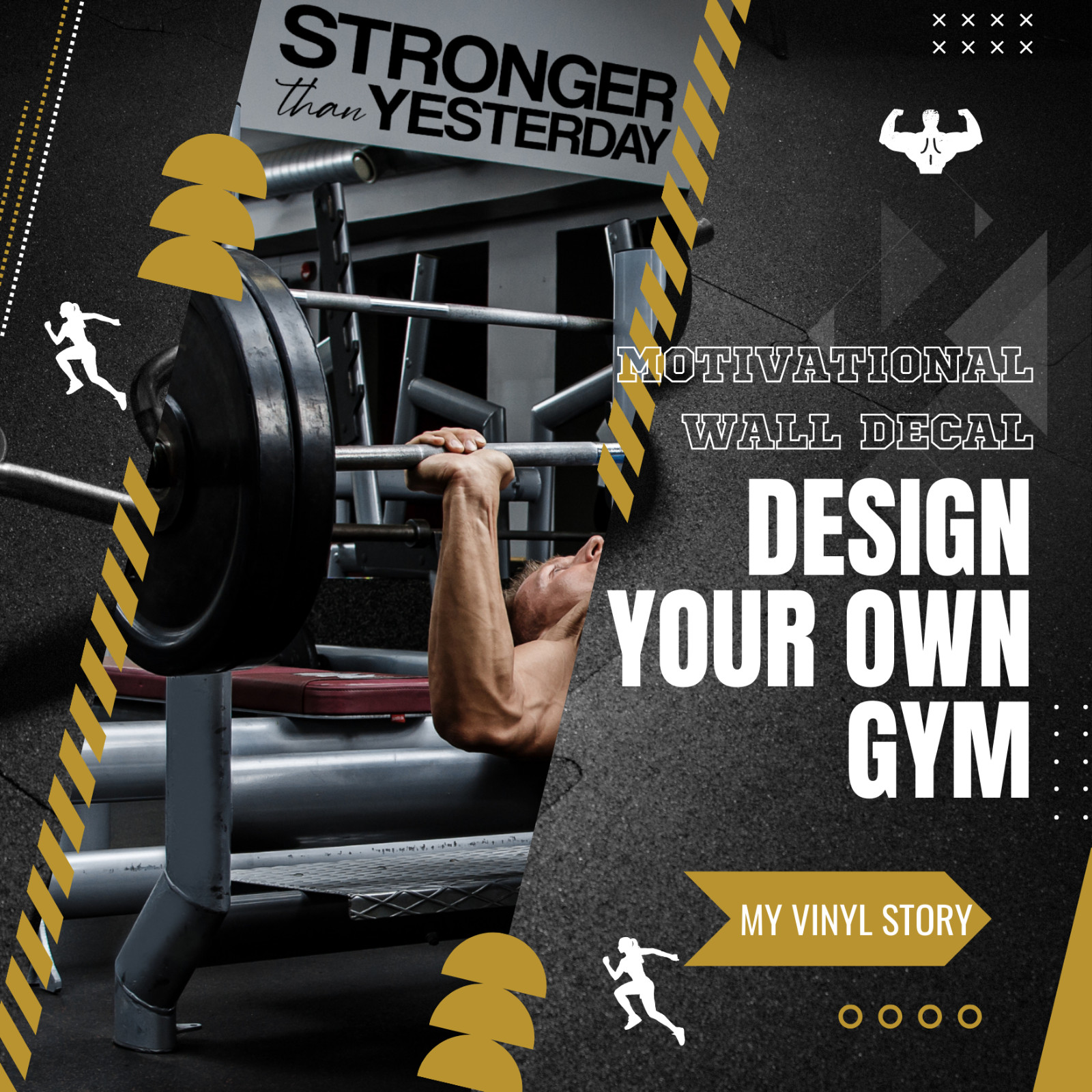 Stronger Than Yesterday Wall Decal Motivational Vinyl Sticker Gym Fitness Room