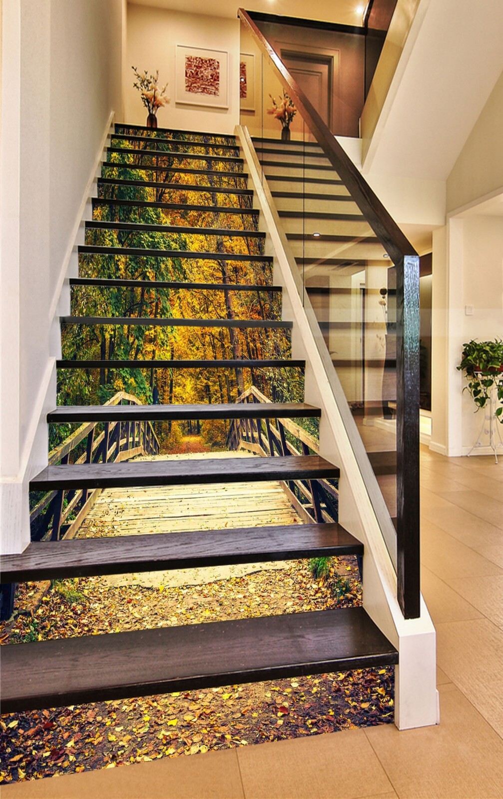 3D Autumn Bridge AZ1295 Stair Risers Decoration Mural Vinyl Wallpaper Kay