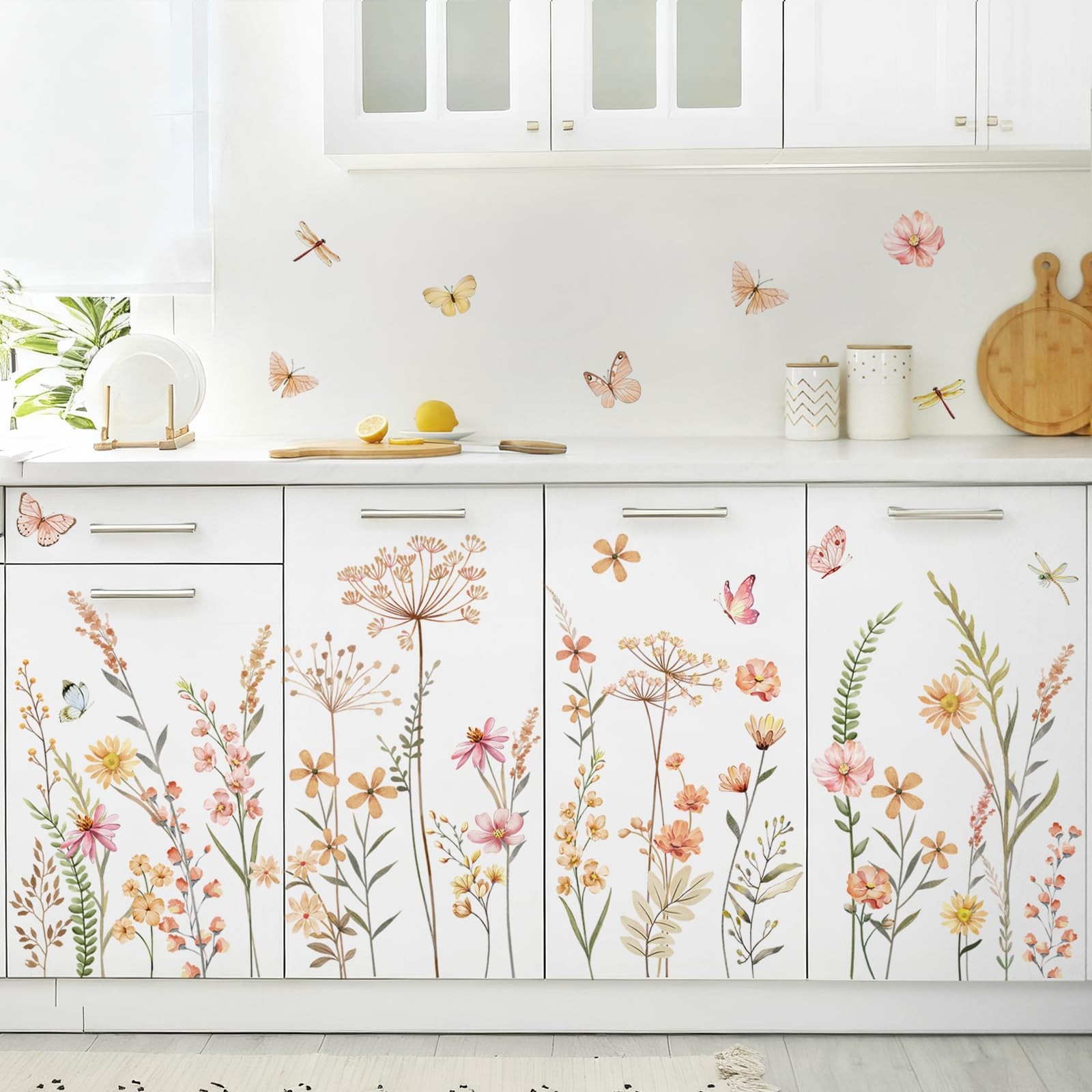 Boho Flower Wall Decals Bohemia Wildflower Grass Wall Stickers Peel and Stick…