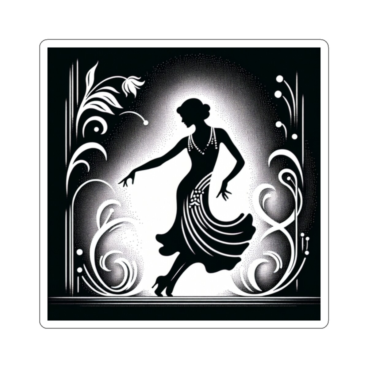 Sticker Elegant Art Deco Dance Silhouette Dancer Flapper Retro 2×2 3×3 4×4 6×6
