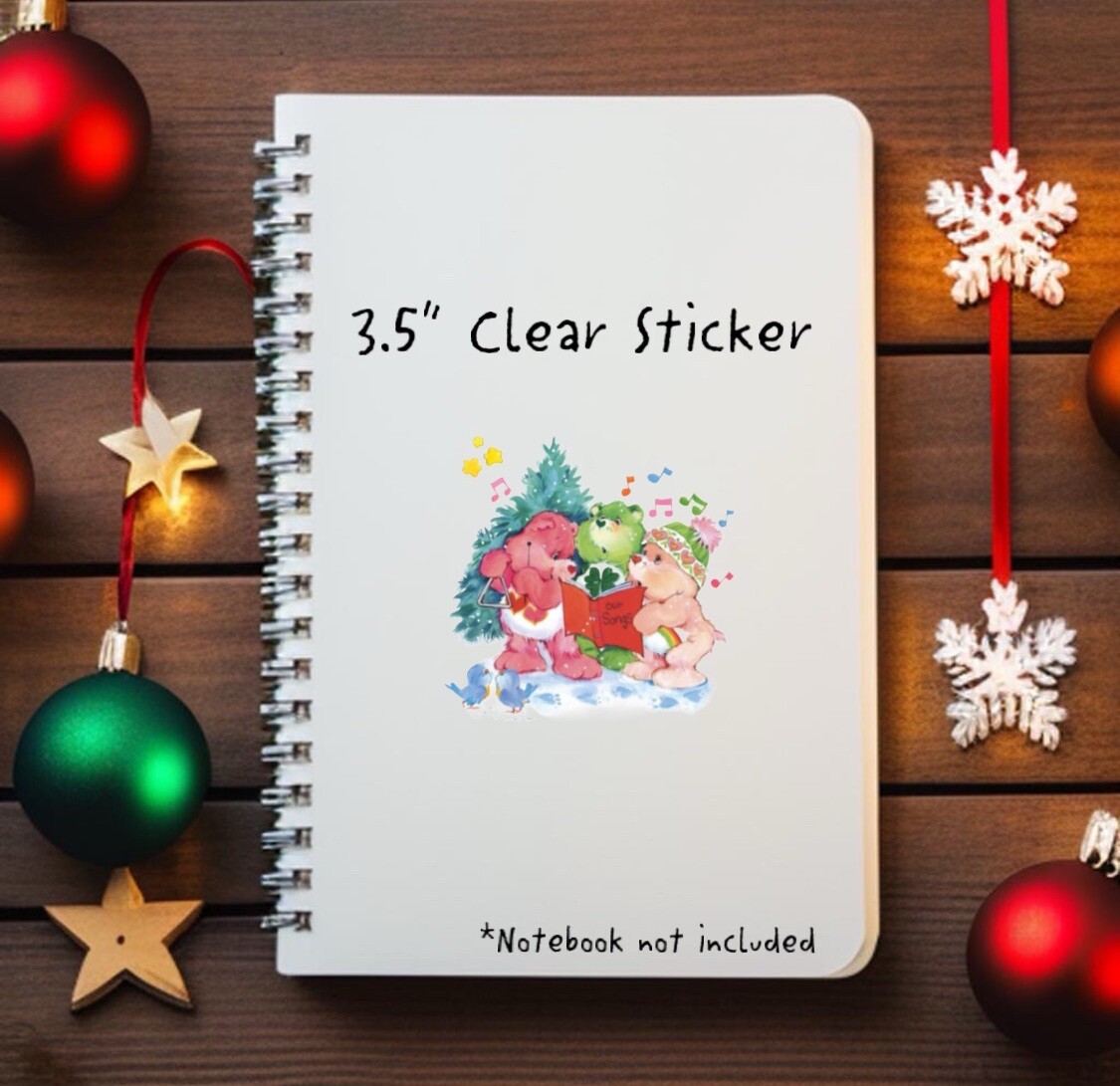 Care Bears Sticker, Holiday Carols, Clear Christmas Decal 3.5” Cheer Love A Lot