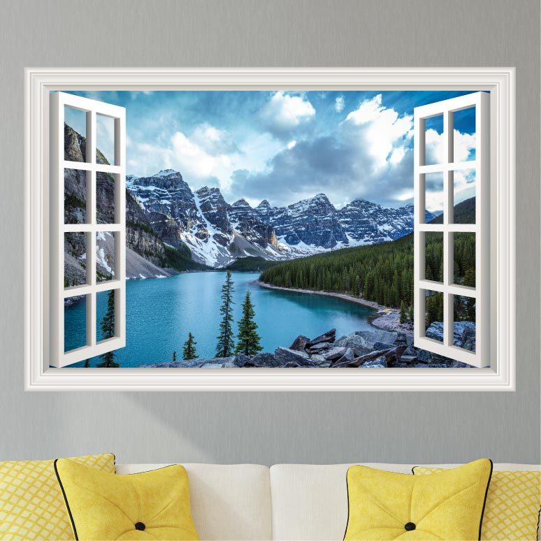 Mountains Lake Scenery Wall Decal Sticker Graphic Art Mural – (4 Sizes)