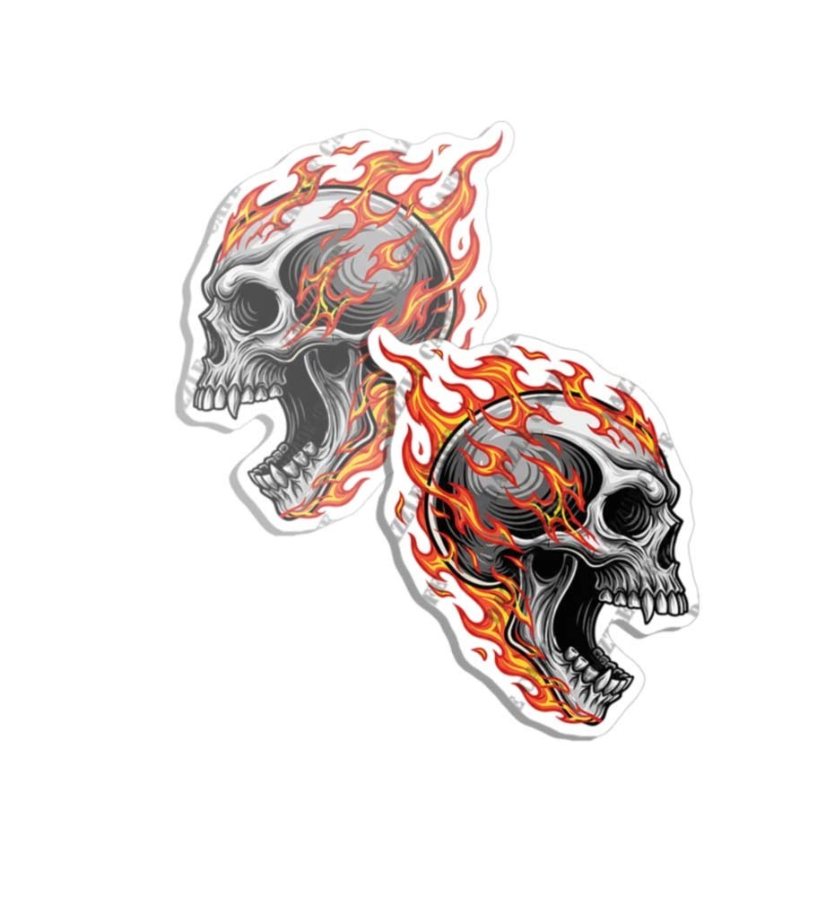 Flaming Skulls Vinyl Decal Sticker for Car Truck motorcycle Bumper Window 2 PACK