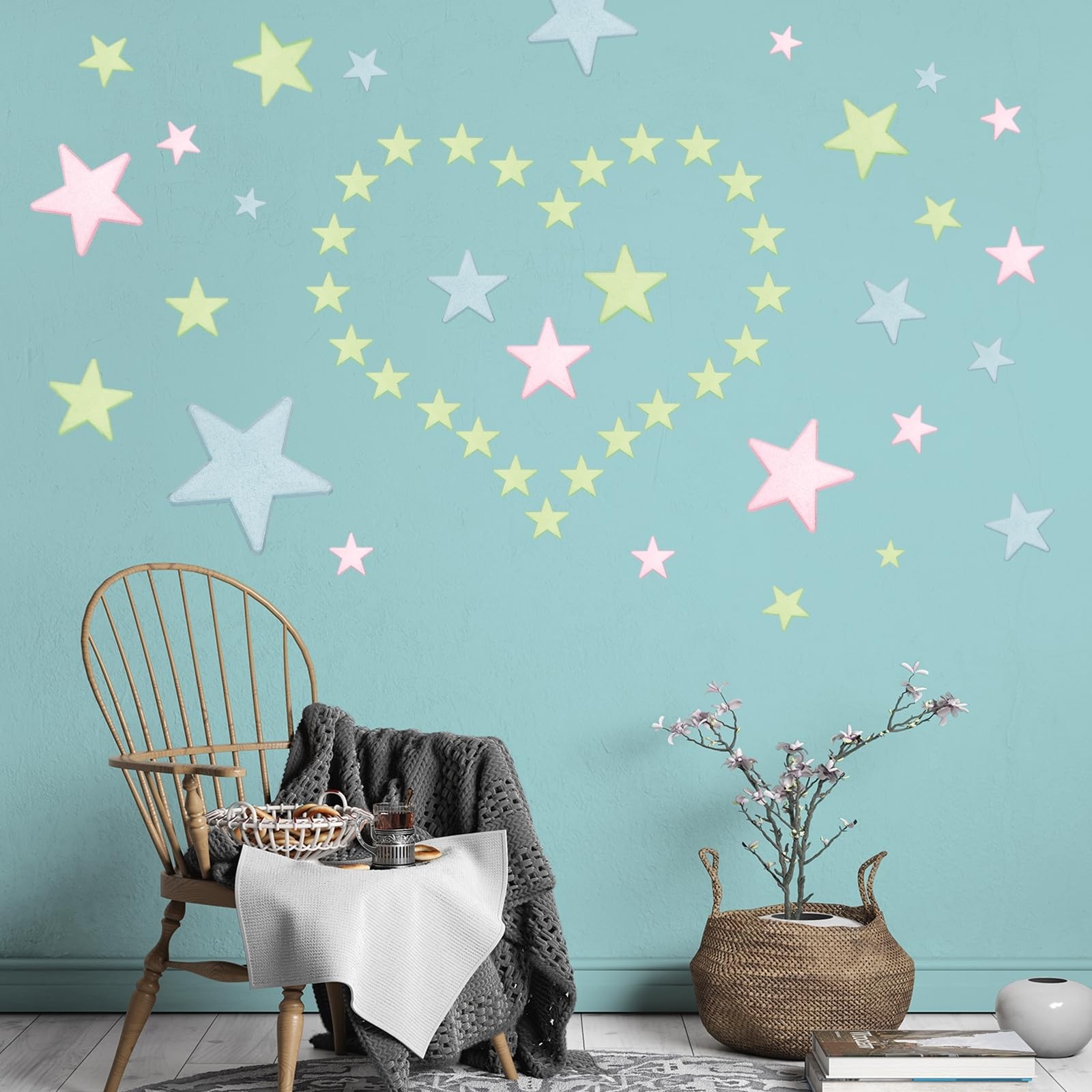 MECCANIXITY 100 Pcs Glow in The Dark Stars Stickers for 1.5"Lx0.06"T, Pink