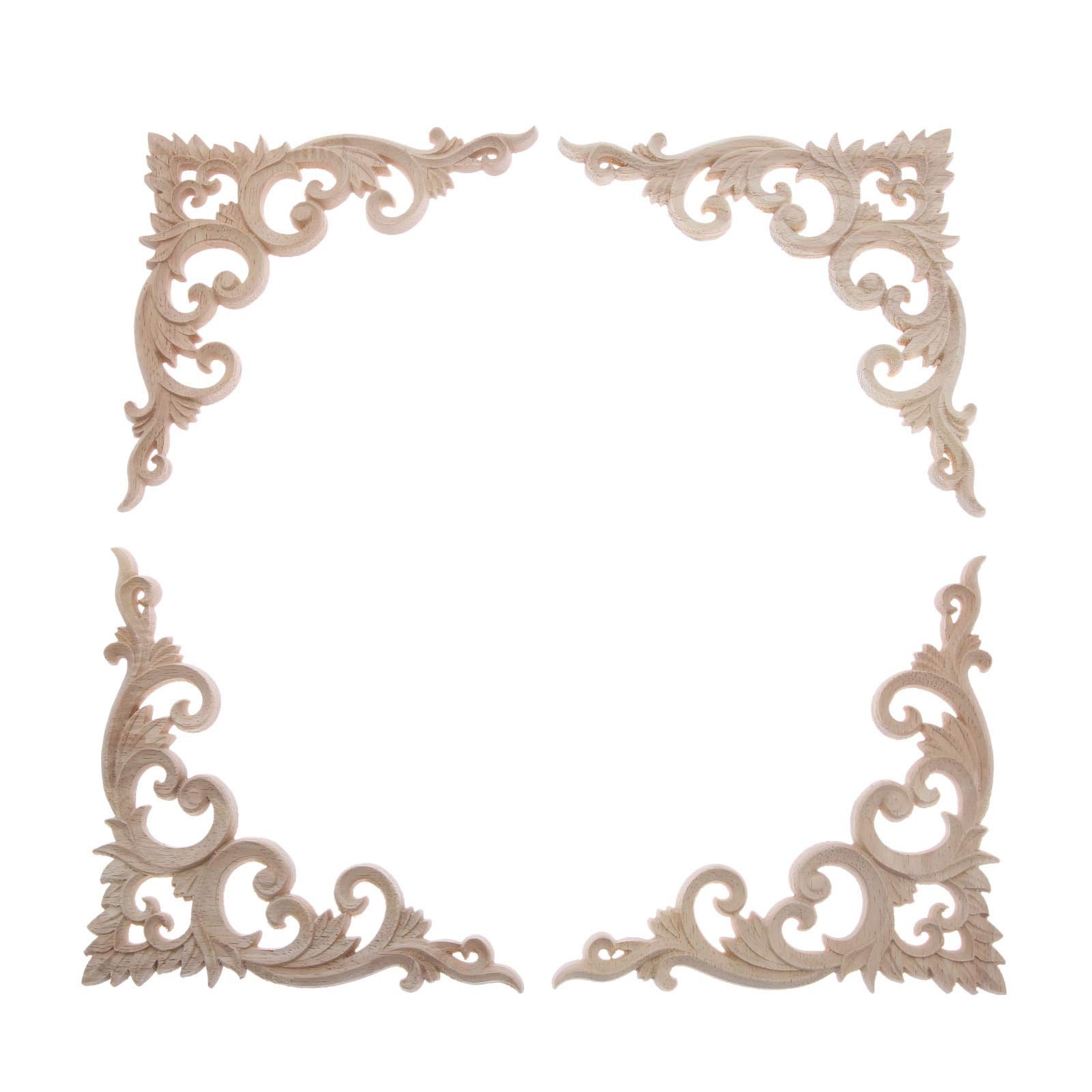 Wood Appliques Decorative Wood Onlays for Furniture, 4Pcs Unpainted DIY Woode…