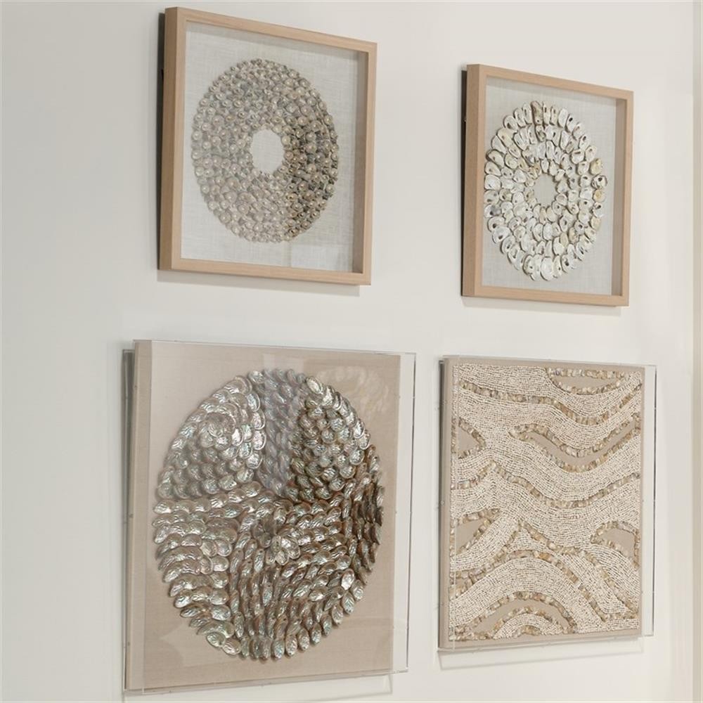 Maklaine Contemporary Shell Circular Pine Wood Framed Wall Art in White