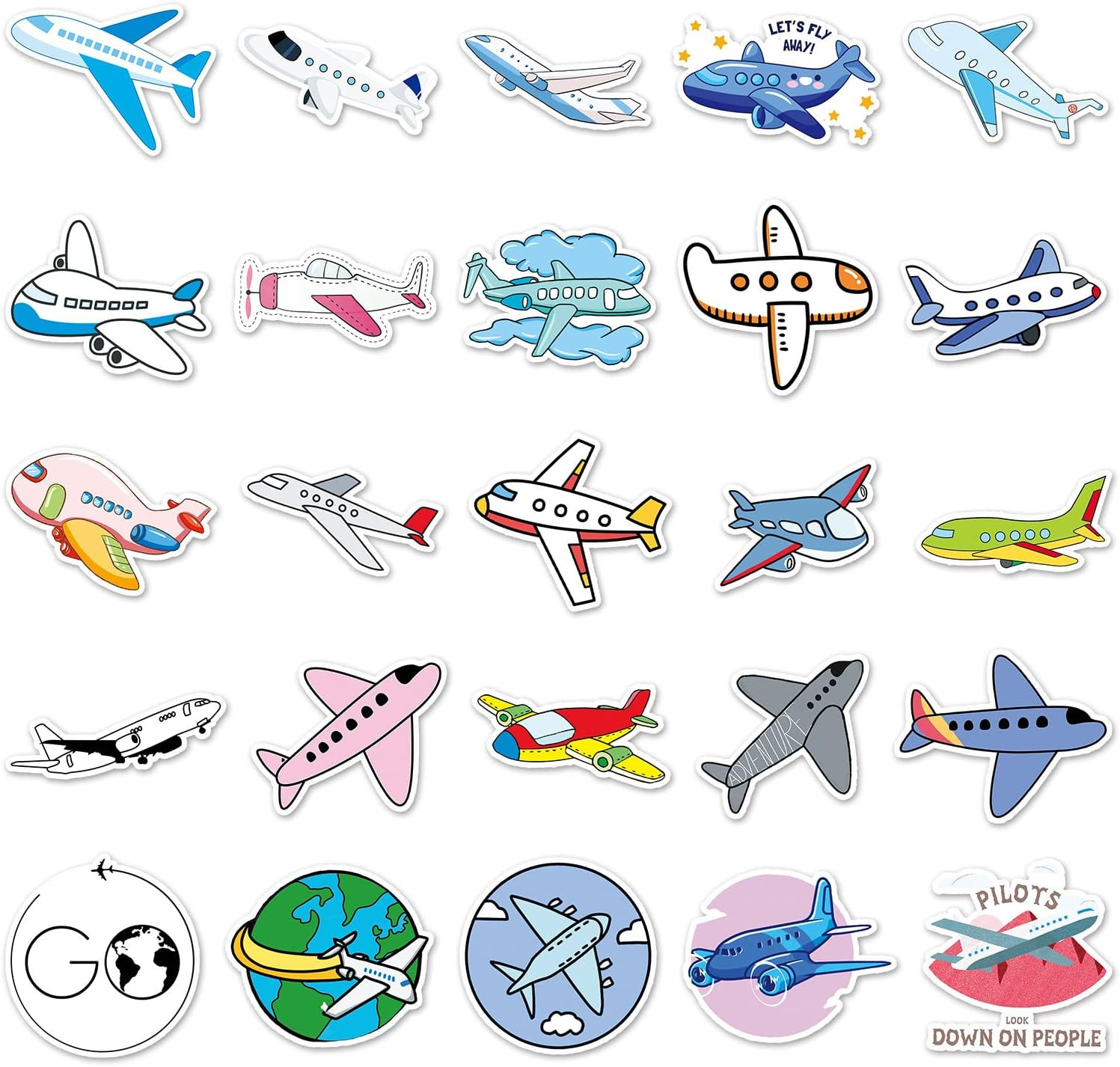 50Pcs Plane Stickers Airplane Aircraft Waterproof Vinyl Decals for Water Bottles