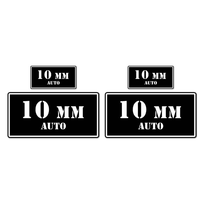 10 mm Auto Ammo Box Set, Vinyl Decal Sticker, 2@ 1"x2" & 2@ 2"x4", #8431