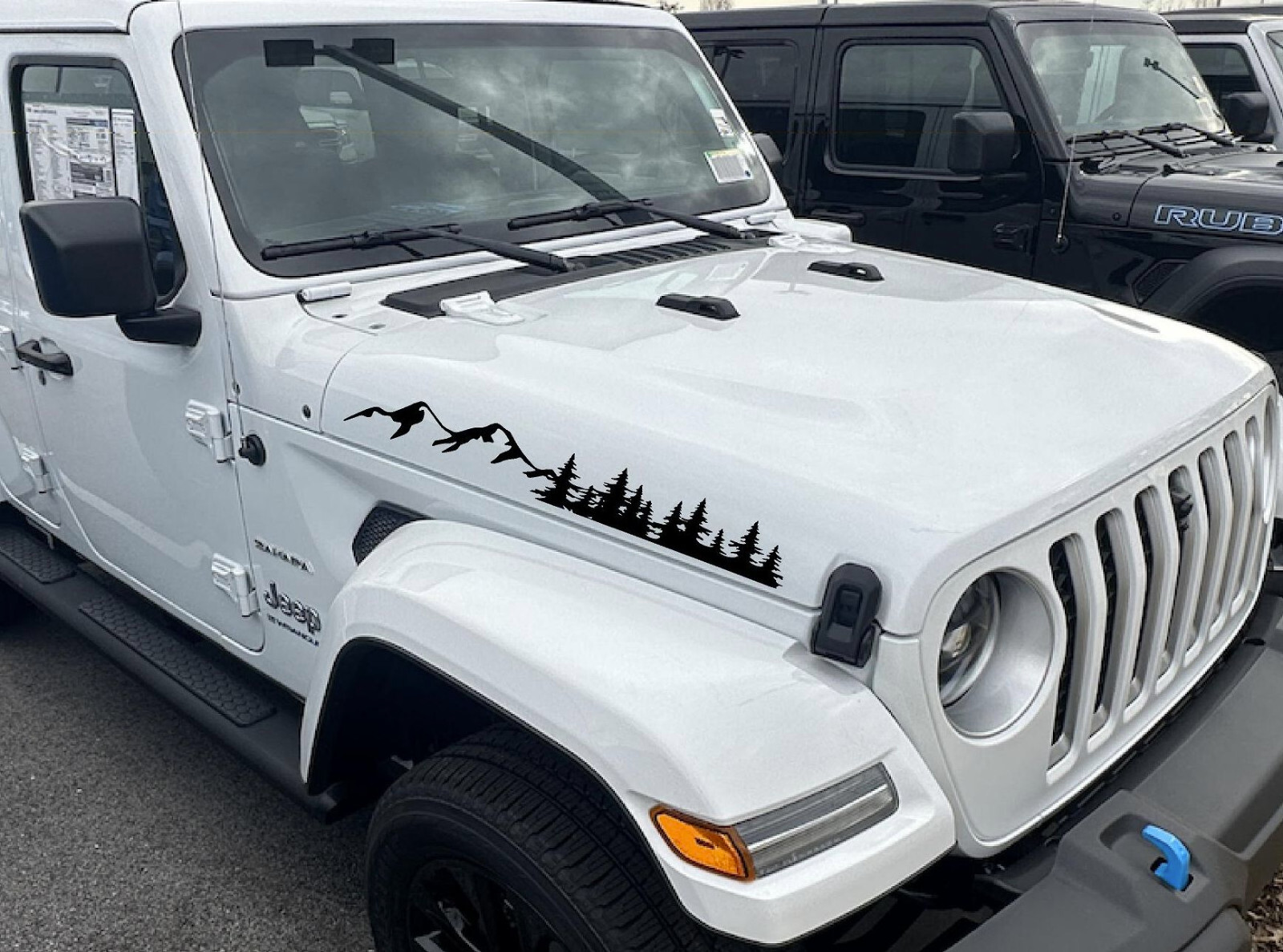 Mountains & Pine tree Hood decals stickers graphics fits Jeep Gladiator Wrangler