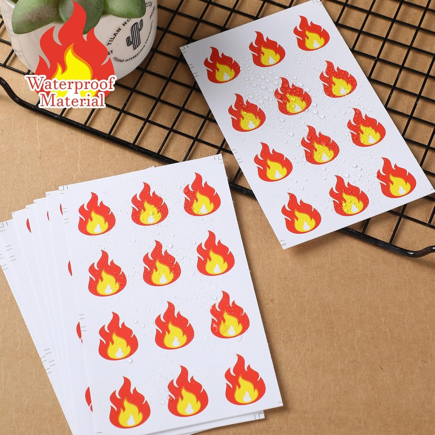 Fulmoon 144 Pcs Fire Vinyl Stickers Waterproof Flame Decals Small Red, Yellow