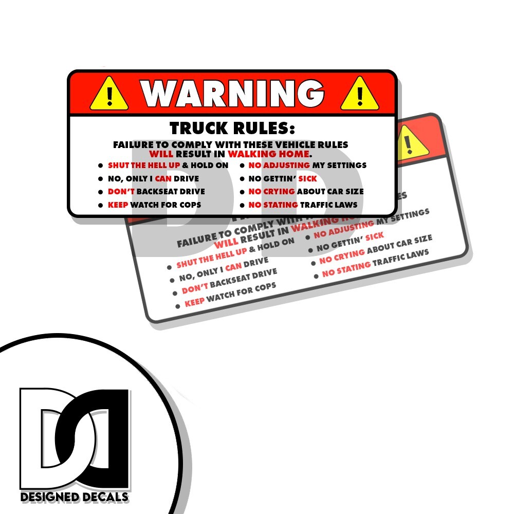 Truck Rules Personalized Label Warning Safety Funny Sticker Decal 2 Pack 5" DD