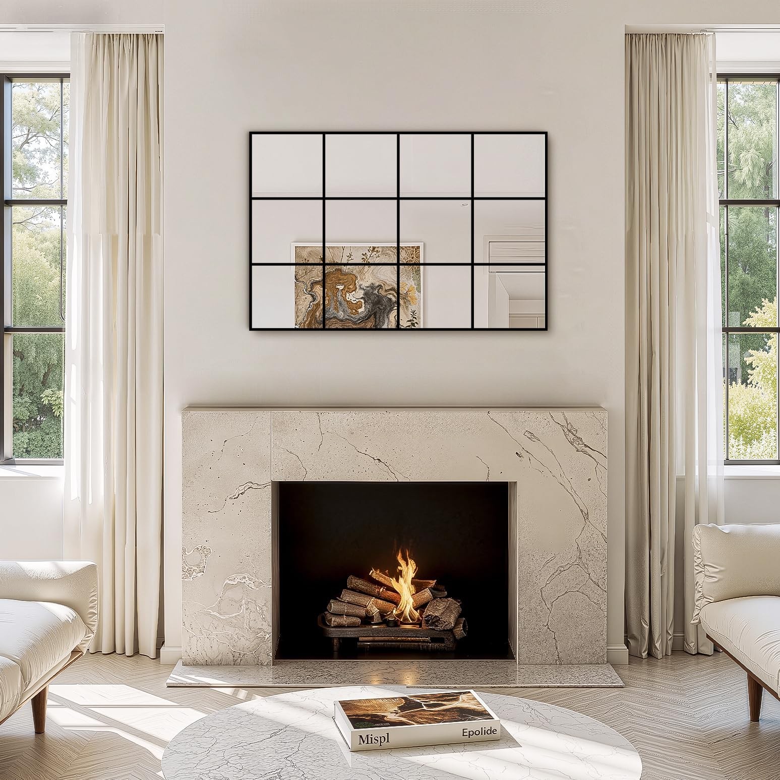 Window Pane Wall Mirror, 36"x24" Wall Mounted Window Mirror for Living Room, …