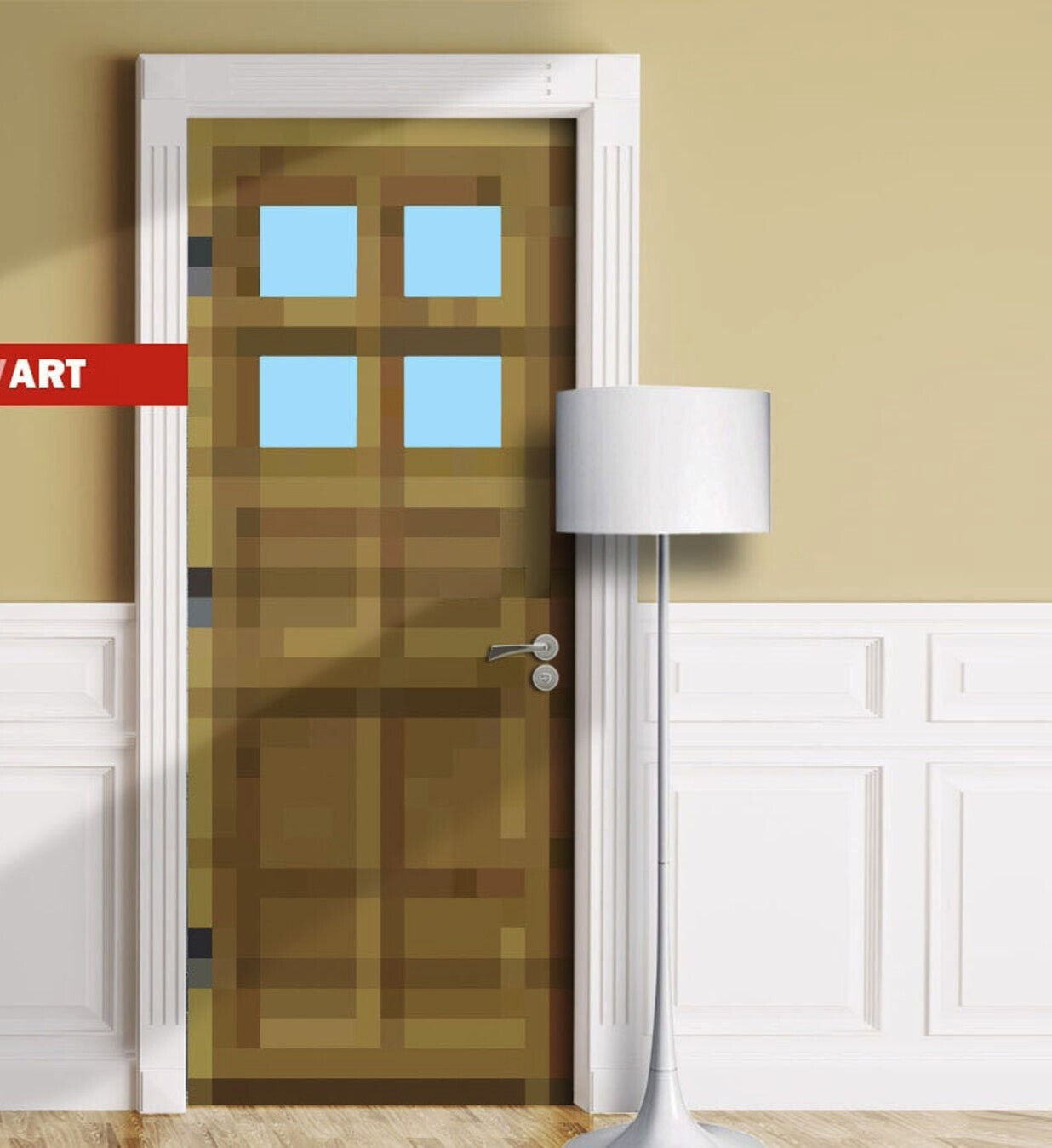 Pixel Door Mural, Gamer Sticker Cover, Children's Room Decor, 1 piece, Laminated