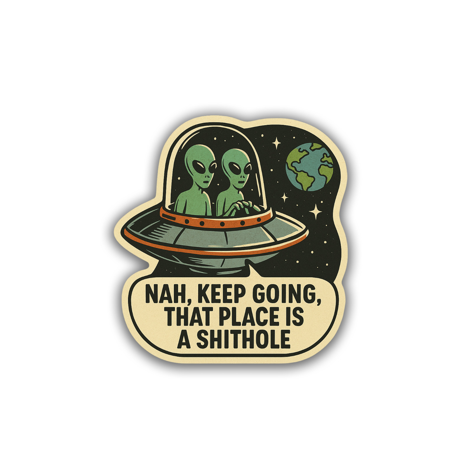 Space Alien Sticker 4 inch Vinyl Decal Funny Alien Earth Meme Waterproof