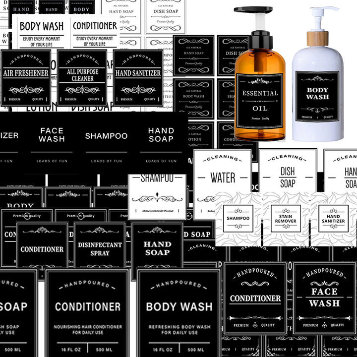 Shampoo Bottle Label Sticker Waterproof Body Wash Lotion Hand Dish Soap Decal