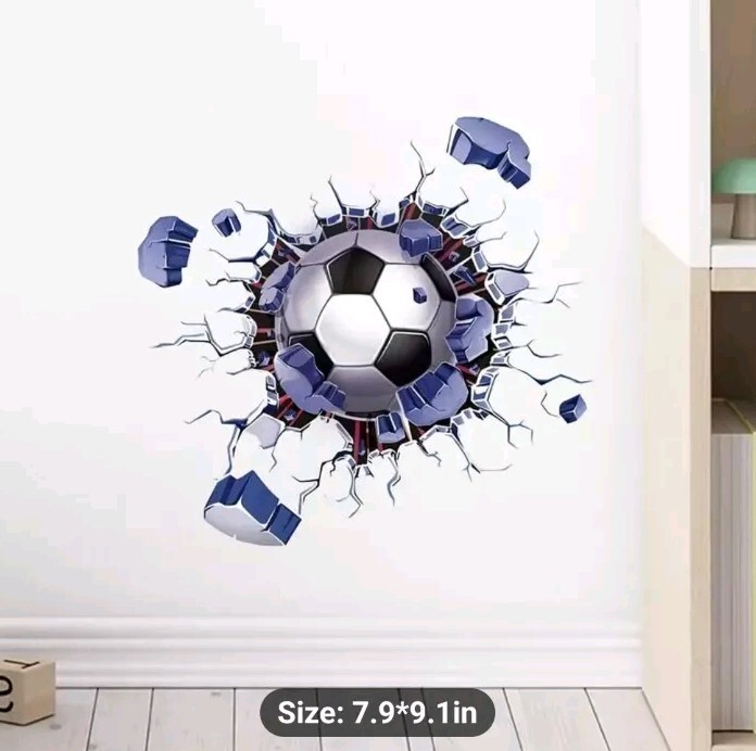 Soccer Wall Decal 3D Break Through Peel Self-Adhesive SHIPS FREE!