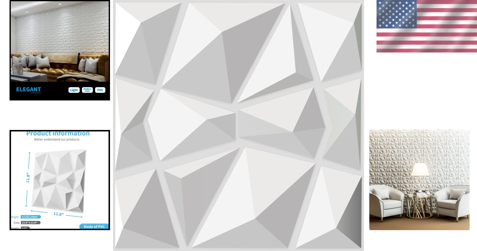 White Matte Decor Panels 11.8"x11.8" 33 Tiles