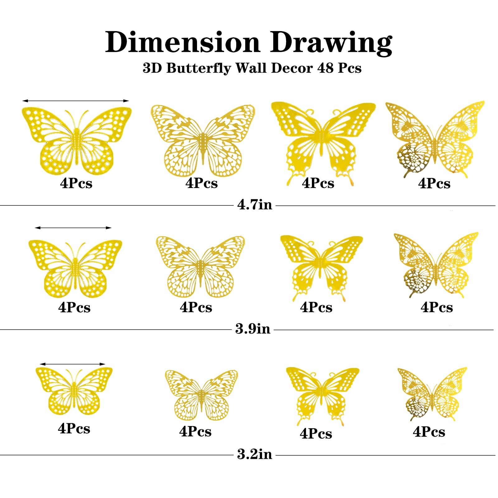 72 piezas 3D mariposa decoración de pared para dormitorio fiesta manualidades