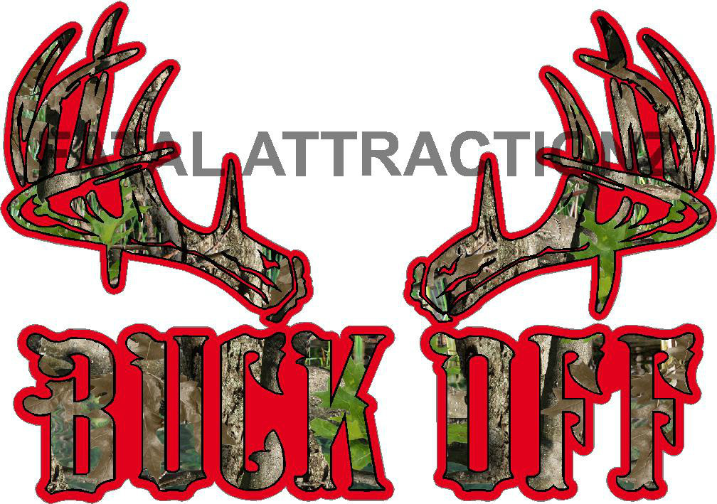 Red Camo Buck Off Vinyl Sticker Decal deer hunting whitetail bow rack skull